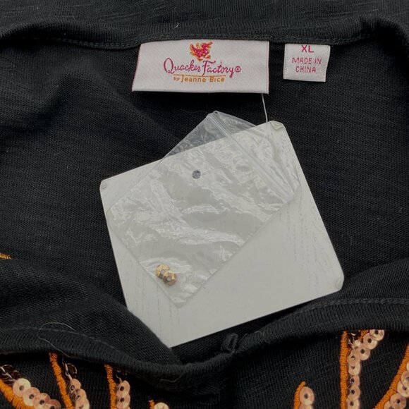 Quacker Factory Jeanne Bice Long Sleeve Black Tee Copper Sequin Deer Tee NWT XL - Picture 5 of 8